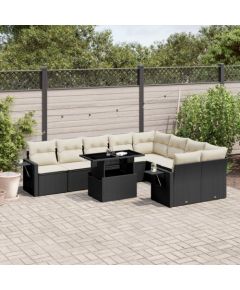 vidaXL 10-cz. zestaw wypoczynkowy do ogrodu, z poduszkami, czarny Dārza mēbeļu komplekti