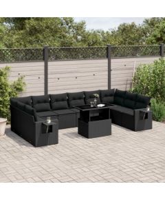 vidaXL 11-cz. zestaw wypoczynkowy do ogrodu, poduszki czarny rattan PE Dārza mēbeļu komplekti