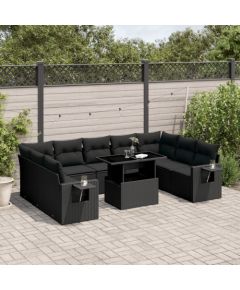 vidaXL 10-cz. zestaw wypoczynkowy do ogrodu, z poduszkami, czarny Dārza mēbeļu komplekti