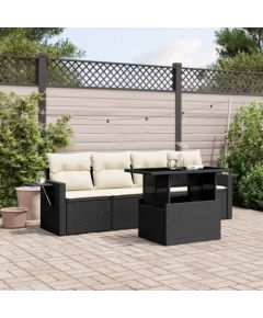 vidaXL 5-cz. zestaw wypoczynkowy do ogrodu, poduszki, czarny rattan PE Dārza mēbeļu komplekti