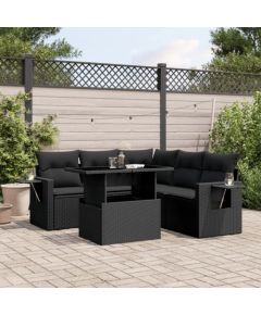 vidaXL 6-cz. zestaw mebli ogrodowych z poduszkami, czarny polirattan Dārza mēbeļu komplekti