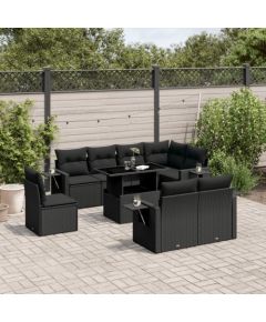 vidaXL 9-cz. zestaw wypoczynkowy do ogrodu, z poduszkami, czarny Dārza mēbeļu komplekti