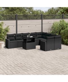 vidaXL 10-cz. zestaw wypoczynkowy do ogrodu, z poduszkami, czarny Dārza mēbeļu komplekti