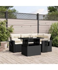 vidaXL 5-cz. zestaw wypoczynkowy do ogrodu, poduszki, czarny rattan PE Dārza mēbeļu komplekti