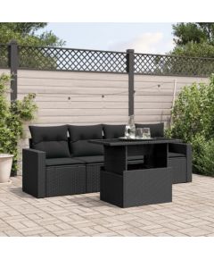 vidaXL 5-cz. zestaw wypoczynkowy do ogrodu, poduszki, czarny rattan PE Dārza mēbeļu komplekti