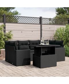 vidaXL 7-cz. zestaw wypoczynkowy do ogrodu, z poduszkami, czarny Dārza mēbeļu komplekti