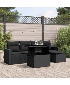 vidaXL 6-cz. zestaw mebli ogrodowych z poduszkami, czarny polirattan Dārza mēbeļu komplekti