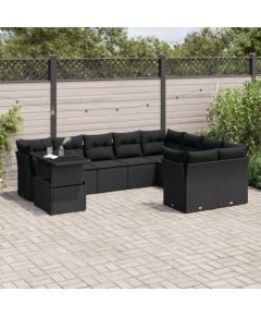 vidaXL 10-cz. zestaw wypoczynkowy do ogrodu, z poduszkami, czarny Dārza mēbeļu komplekti