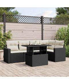 vidaXL 6-cz. zestaw mebli ogrodowych z poduszkami, czarny polirattan Dārza mēbeļu komplekti