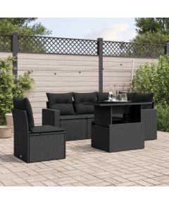 vidaXL 6-cz. zestaw mebli ogrodowych z poduszkami, czarny polirattan Dārza mēbeļu komplekti