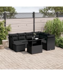 vidaXL 8-cz. zestaw wypoczynkowy do ogrodu, z poduszkami, czarny Dārza mēbeļu komplekti