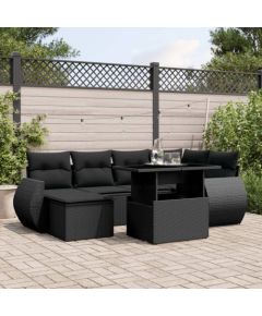 vidaXL 7-cz. zestaw wypoczynkowy do ogrodu, z poduszkami, czarny Dārza mēbeļu komplekti