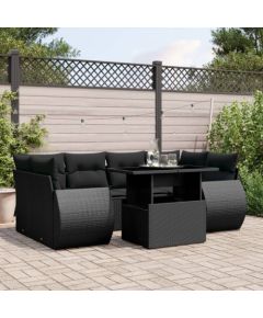 vidaXL 7-cz. zestaw wypoczynkowy do ogrodu, z poduszkami, czarny Dārza mēbeļu komplekti