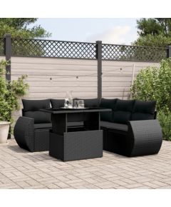 vidaXL 6-cz. zestaw mebli ogrodowych z poduszkami, czarny polirattan Dārza mēbeļu komplekti