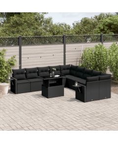 vidaXL 11-cz. zestaw wypoczynkowy do ogrodu, poduszki czarny rattan PE Dārza mēbeļu komplekti