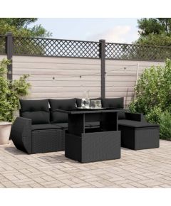 vidaXL 6-cz. zestaw mebli ogrodowych z poduszkami, czarny polirattan Dārza mēbeļu komplekti