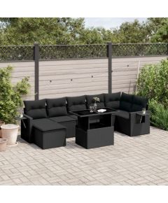 vidaXL 8-cz. zestaw wypoczynkowy do ogrodu, z poduszkami, czarny Dārza mēbeļu komplekti