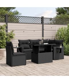 vidaXL 6-cz. zestaw mebli ogrodowych z poduszkami, czarny polirattan Dārza mēbeļu komplekti