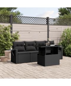 vidaXL 5-cz. zestaw wypoczynkowy do ogrodu, poduszki, czarny rattan PE Dārza mēbeļu komplekti