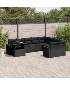 vidaXL 10-cz. zestaw wypoczynkowy do ogrodu, z poduszkami, czarny Dārza mēbeļu komplekti