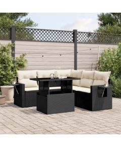 vidaXL 6-cz. zestaw mebli ogrodowych z poduszkami, czarny polirattan Dārza mēbeļu komplekti