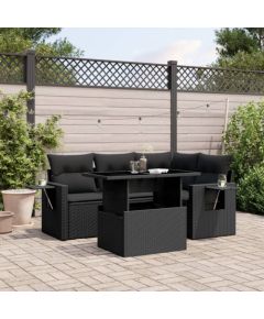 vidaXL 5-cz. zestaw wypoczynkowy do ogrodu, poduszki, czarny rattan PE Dārza mēbeļu komplekti