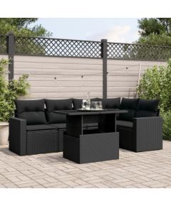 vidaXL 6-cz. zestaw mebli ogrodowych z poduszkami, czarny polirattan Dārza mēbeļu komplekti