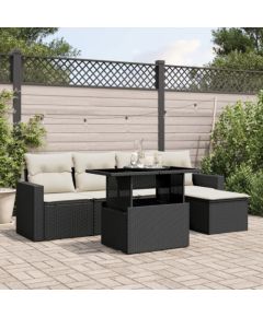 vidaXL 6-cz. zestaw mebli ogrodowych z poduszkami, czarny polirattan Dārza mēbeļu komplekti