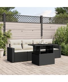 vidaXL 5-cz. zestaw wypoczynkowy do ogrodu, poduszki, czarny rattan PE Dārza mēbeļu komplekti