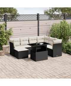 vidaXL 8-cz. zestaw wypoczynkowy do ogrodu, z poduszkami, czarny Dārza mēbeļu komplekti