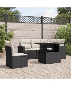 vidaXL 6-cz. zestaw mebli ogrodowych z poduszkami, czarny polirattan Dārza mēbeļu komplekti