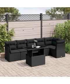 vidaXL 7-cz. zestaw wypoczynkowy do ogrodu, z poduszkami, czarny Dārza mēbeļu komplekti