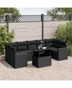 vidaXL 8-cz. zestaw wypoczynkowy do ogrodu, z poduszkami, czarny Dārza mēbeļu komplekti