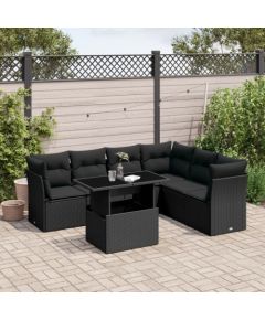 vidaXL 7-cz. zestaw wypoczynkowy do ogrodu, z poduszkami, czarny Dārza mēbeļu komplekti
