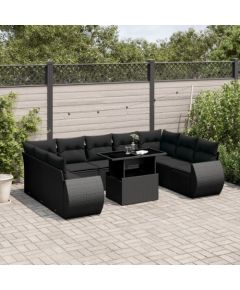 vidaXL 10-cz. zestaw wypoczynkowy do ogrodu, z poduszkami, czarny Dārza mēbeļu komplekti