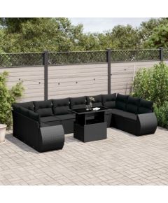 vidaXL 11-cz. zestaw wypoczynkowy do ogrodu, poduszki czarny rattan PE Dārza mēbeļu komplekti