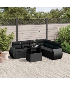 vidaXL 7-cz. zestaw wypoczynkowy do ogrodu, z poduszkami, czarny Dārza mēbeļu komplekti