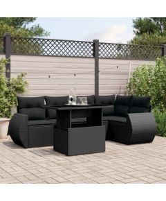 vidaXL 6-cz. zestaw mebli ogrodowych z poduszkami, czarny polirattan Dārza mēbeļu komplekti