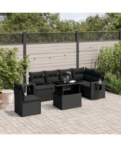 vidaXL 7-cz. zestaw wypoczynkowy do ogrodu, z poduszkami, czarny Dārza mēbeļu komplekti
