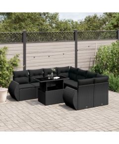 vidaXL 9-cz. zestaw wypoczynkowy do ogrodu, z poduszkami, czarny Dārza mēbeļu komplekti