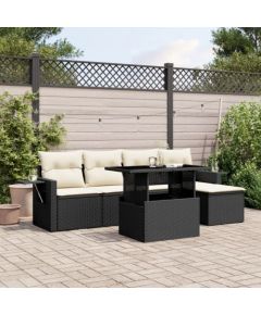 vidaXL 6-cz. zestaw mebli ogrodowych z poduszkami, czarny polirattan Dārza mēbeļu komplekti