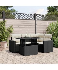 vidaXL 5-cz. zestaw wypoczynkowy do ogrodu, poduszki, czarny rattan PE Dārza mēbeļu komplekti