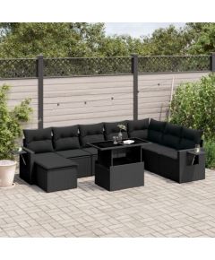 vidaXL 8-cz. zestaw wypoczynkowy do ogrodu, z poduszkami, czarny Dārza mēbeļu komplekti