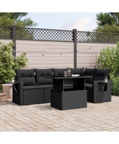 vidaXL 6-cz. zestaw mebli ogrodowych z poduszkami, czarny polirattan Dārza mēbeļu komplekti