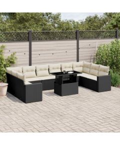 vidaXL 11-cz. zestaw wypoczynkowy do ogrodu, poduszki czarny rattan PE Dārza mēbeļu komplekti