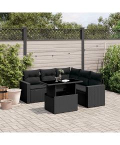 vidaXL 6-cz. zestaw mebli ogrodowych z poduszkami, czarny polirattan Dārza mēbeļu komplekti