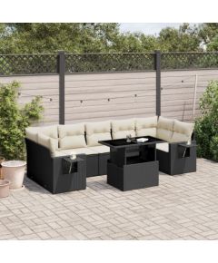 vidaXL 8-cz. zestaw wypoczynkowy do ogrodu, z poduszkami, czarny Dārza mēbeļu komplekti