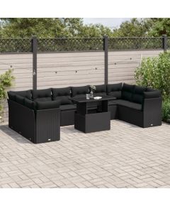 vidaXL 11-cz. zestaw wypoczynkowy do ogrodu, poduszki czarny rattan PE Dārza mēbeļu komplekti