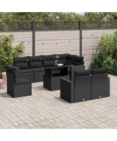 vidaXL 9-cz. zestaw wypoczynkowy do ogrodu, z poduszkami, czarny Dārza mēbeļu komplekti