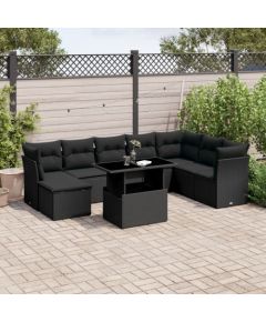 vidaXL 9-cz. zestaw wypoczynkowy do ogrodu, z poduszkami, czarny Dārza mēbeļu komplekti